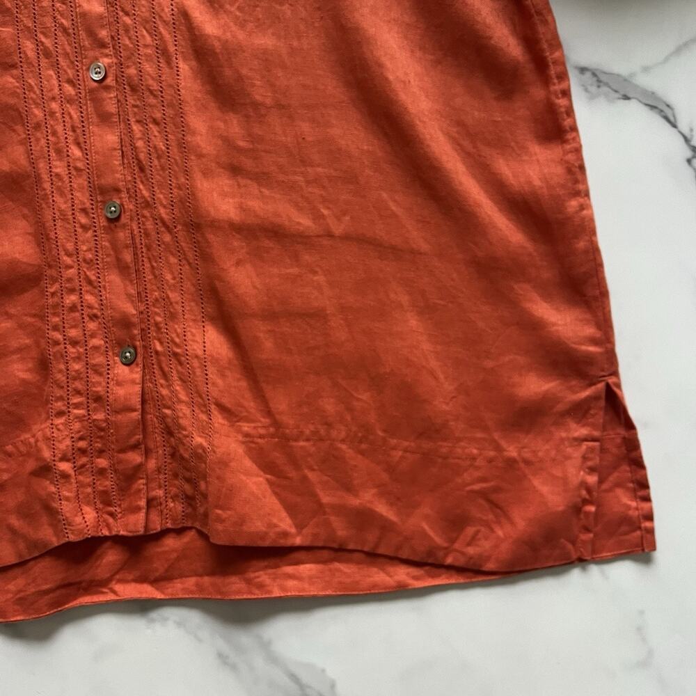 J Jill Linen Tunic Top Mandarin Collar Terracotta Sz L Minimalist Chic Lagenlook - Picture 10 of 12